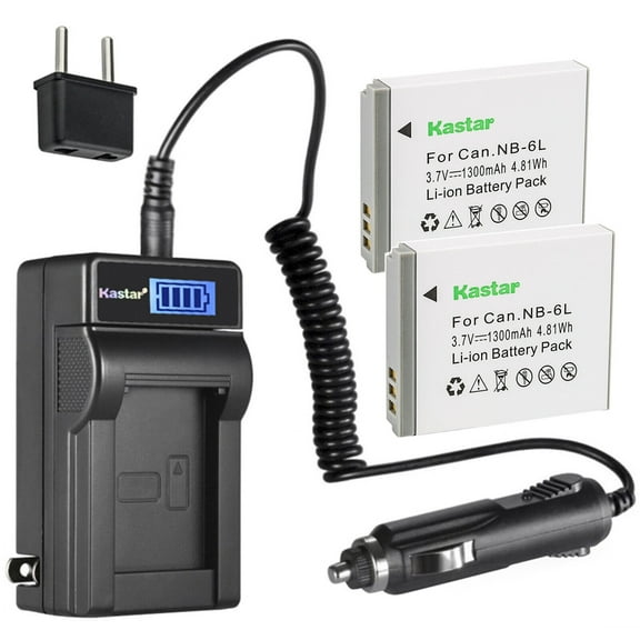 Kastar 2-Pack NB-6LH Battery and LCD AC Charger Compatible with Canon PowerShot SD770 IS, PowerShot SD980 IS, PowerShot SD1200 IS, PowerShot SD1300 IS, PowerShot SD3500 IS, PowerShot SD4000 IS Cameras