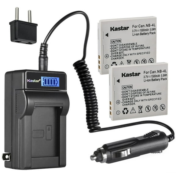 Kastar 2-Pack NB4L Battery and LCD AC Charger Compatible with Canon PowerShot SD30, PowerShot SD40, PowerShot SD200, PowerShot SD300, PowerShot SD400, PowerShot SD430, PowerShot SD450, PowerShot SD600