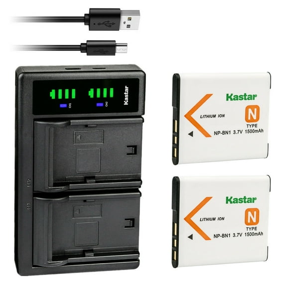 Kastar 2-Pack NP-BN1 Battery and LTD2 USB Charger Replacement for Sony NP-BN1, Type N Battery, Sony BC-CSN, BC-CSNB Charger, Sony Cyber-shot DSC-WX100, Cyber-shot DSC-WX150, Cyber-shot DSC-WX220
