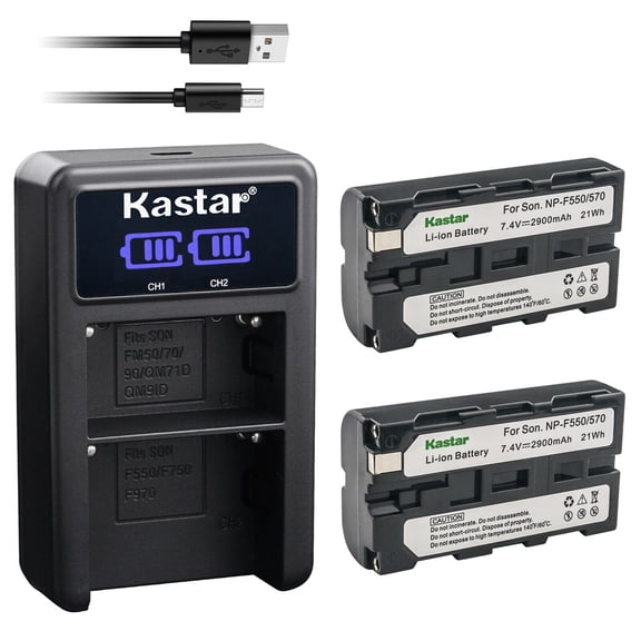 Kastar 2-Pack NP-F570 Battery and LED2 USB Charger Compatible with Neewer F100 F200 FW568 FW600 FZ200, Blackmagic Design Video Assist 3G-SDI/HDMI, SmallHD 503 702 703, INDIE 7, Cine 7 Field Monitor