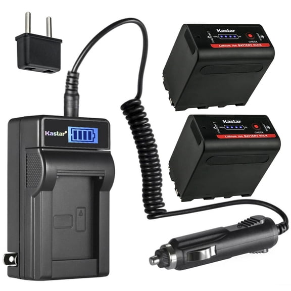 Kastar 2-Pack NP-F980EXP Battery and LCD AC Charger Compatible with NP-F970 NP-F960 NP-F975 NP-F950 NP-F930 NP-F570 NP-F750 NP-F770, Neewer CN160 FW568 F100 F200 FW700 LED Video Light or Monitor