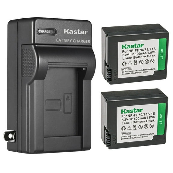 Kastar 2-Pack NP-FF70 Battery and AC Wall Charger Replacement for Sony NP-FF70, NP-FF71, NP-FF71S Battery, Sony DCR-HC1000, DCR-HC1000E, DCR-PC106, DCR-PC106E, DCR-PC107, DCR-PC107E, DCR-PC108 Camera