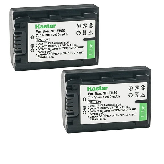 Kastar 2-Pack NP-FH50 Battery 7.4V 1200mAh Replacement for Sony DCR-DVD407, DCR-DVD408, DCR-DVD410, DCR-DVD450, DCR-DVD504, DCR-DVD505, DCR-DVD506, DCR-DVD508, DCR-DVD510, DCR-DVD602 Camera