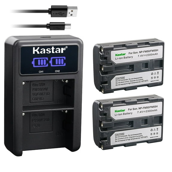 Kastar 2-Pack NP-FM50/FM55 Battery and LED2 USB Charger Compatible with Sony DCR-TRV530 DCR-TRV730 DCR-TRV738 DCR-TRV740 DCR-TRV828 DCR-TRV830 DCR-TRV840 DCR-TRV890 DCR-TRV940 DCR-TRV950 Camera
