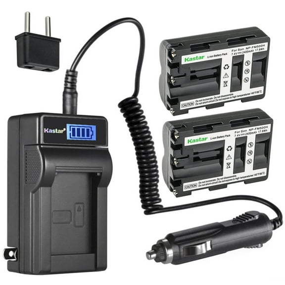 Kastar 2-Pack NP-FM500 Battery and LCD AC Charger Compatible with Sony DSLR-A900B, Alpha α57 a57, SLT-A57, SLT-A57K, SLT-A57M, SLT-A57Y, Alpha α58 a58, SLT-A58, SLT-A58V, Alpha α65 a65, SLT-A65 Camera