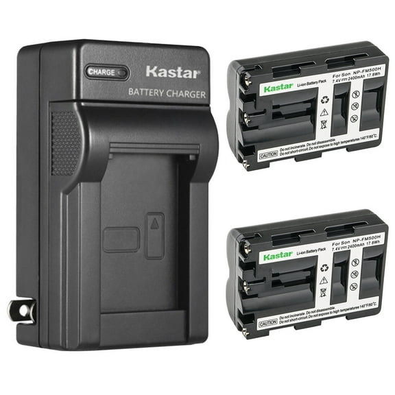 Kastar 2-Pack NP-FM500HN Battery and AC Wall Charger Replacement for Sony DSLR-A200W, DSLR-A200WB, DSLR-A300, α300, Alpha A300, DSLR-A300K, DSLR-A300K/N, DSLR-A300X, DSLR-A350, α350, Alpha A350 Camera