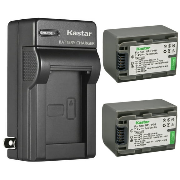 Kastar 2-Pack NP-FP70 / FP71 Battery 7.4V 2400mAh and AC Wall Charger Replacement for Sony DCR-HC44, DCR-HC46, DCR-HC65, DCR-HC85 Camera, Sony NP-FP50 NP-FP70 NP-FP90 Battery