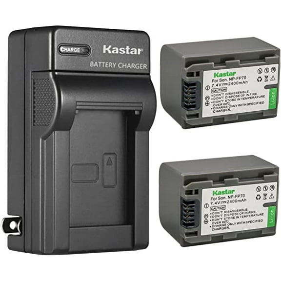 Kastar 2-Pack NP-FP70 / FP71 Battery and AC Wall Charger Replacement for Sony DCR-HC94, DCR-HC96, DCR-SR30, DCR-SR40, DCR-SR50, DCR-SR60, DCR-SR70, DCR-SR80, DCR-SR90, DCR-SR100, HDR-HC3 Camera