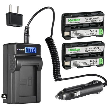 Kastar 2-Pack NP-FS11 Battery and LCD AC Charger Compatible with Sony NP-FS11 NP-F10 NP-FS10 NP-FS12, FS21, FS31 Battery, Sony AC-VQ11, AC-VF10 Charger, Sony CCD-CR1 CR5 DCR-PC1 PC2 PC3 PC4 PC5 Camera