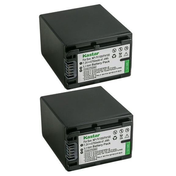 Kastar 2-Pack NP-FV100 Battery 7.2V 5750mAh Replacement for Sony NP-FV30, NP-FV40, NP-FV50, NP-FV70, NP-FV70A, NP-FV90, NP-FV100 Battery, Sony BC-TRV, BC-VH1, AC-VQH10 Charger