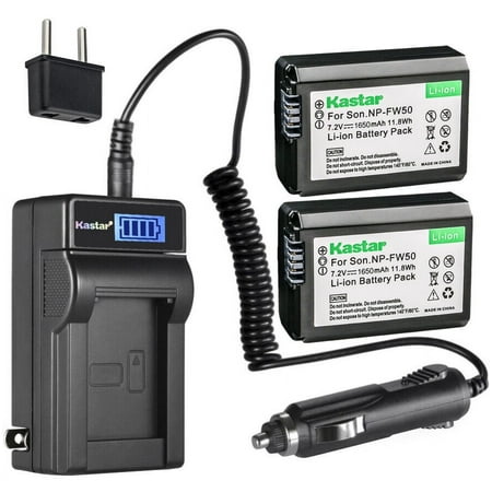 Kastar 2-Pack NP-FW50 Battery and LCD AC Charger Compatible with Sony ILCE-6400, alpha a6400, a6400, ILCE-6500, alpha a6500, a6500, ILCE-7, alpha 7, a7, a7, ILCE-7M2, alpha 7 II, a7 II, a7 II Cameras