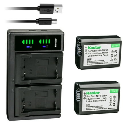Kastar 2-Pack NP-FW50 Battery and LTD2 USB Charger Replacement for Sony ILCE-7M2, alpha 7 II, a7 II, a7 II, ILCE-7R, alpha 7R, a7R, a7R, ILCE-7RM2, alpha 7R II, a7RII, a7R II, ILCE-7S, alpha 7S