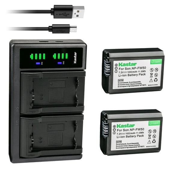 Kastar 2-Pack NP-FW50 Battery and LTD2 USB Charger Replacement for Sony ILCE-7M2, alpha 7 II, α7 II, a7 II, ILCE-7R, alpha 7R, α7R, a7R, ILCE-7RM2, alpha 7R II, α7RII, a7R II, ILCE-7S, alpha 7S