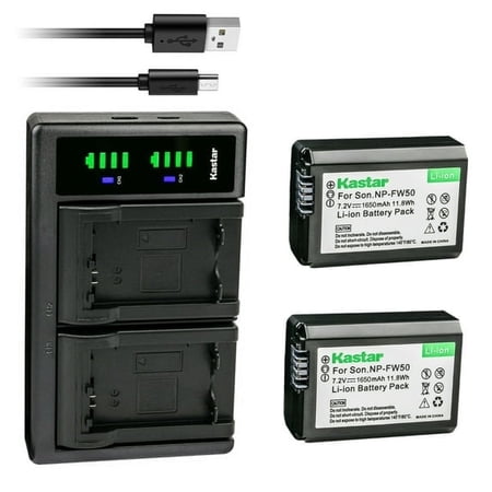 Kastar 2-Pack NP-FW50 Battery and LTD2 USB Charger Replacement for Sony alpha a5000, a5000, ILCE-5100, alpha a5100, a5100, ILCE-6000, alpha a6000, a6000, ILCE-6100, alpha a6100, a6100, ILCE-6300