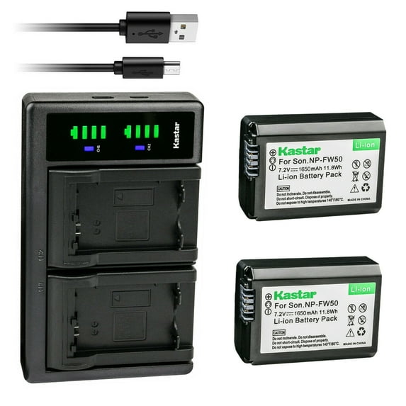 Kastar 2-Pack NP-FW50 Battery and LTD2 USB Charger Replacement for Sony alpha α5000, a5000, ILCE-5100, alpha α5100, a5100, ILCE-6000, alpha α6000, a6000, ILCE-6100, alpha α6100, a6100, ILCE-6300
