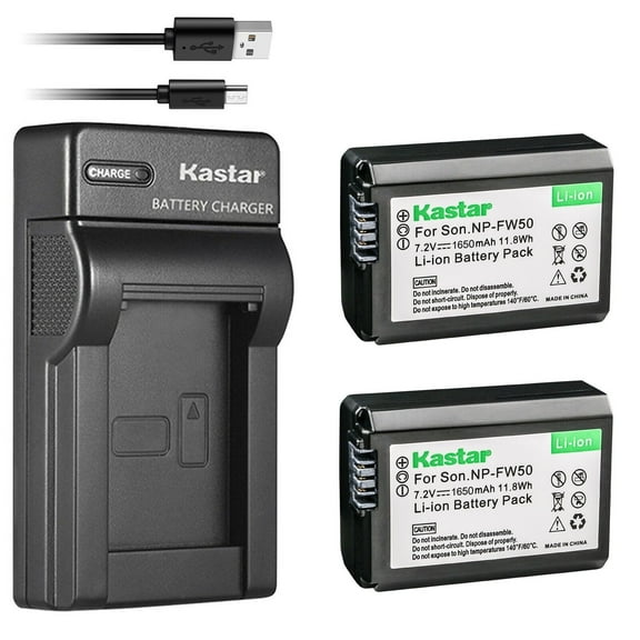Kastar 2-Pack NP-FW50 Battery and Slim USB Charger Replacement for Sony ILCE-7S alpha 7S α7S a7S ILCE-7SM2 alpha 7S II α7S II a7S II Camera, W Series Battery, BC-TRW Charger, VG-C1EM VG-C2EM Grip