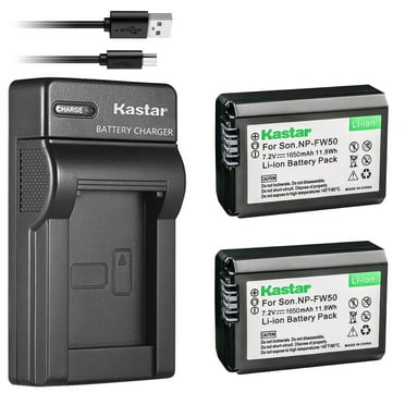 Kastar 2-Pack NP-FW50 Battery and Slim USB Charger Replacement for Sony alpha α3000 α5000 α5100 α6000 α6100 α6300 α6400 α6500 α7 Α7II α7R Α7RII α7S α7II Camera, ZV-E10 Mirrorless Camera