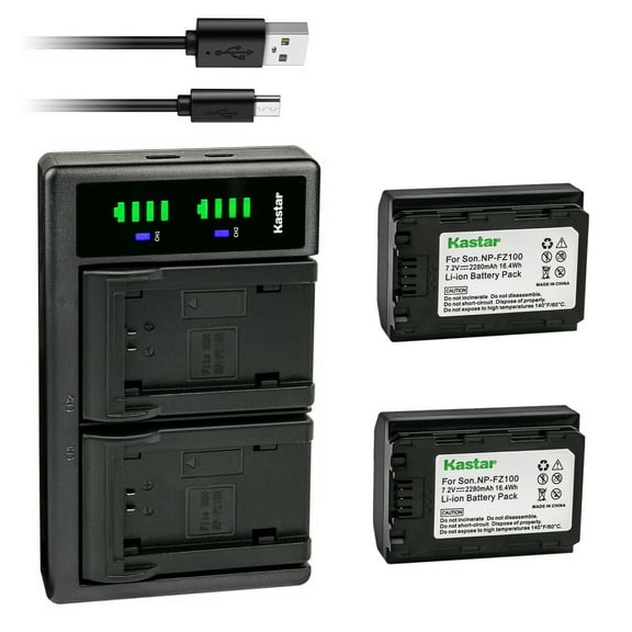 Kastar 2-Pack NP-FZ100 Rechargeable Battery and LTD2 USB Charger Replacement for Sony Alpha 7R V Full-Frame Mirrorless Camera, Sony FX3, FX30 Digital Cinema Camera, Cinema Line FX30 Super 35 Camera