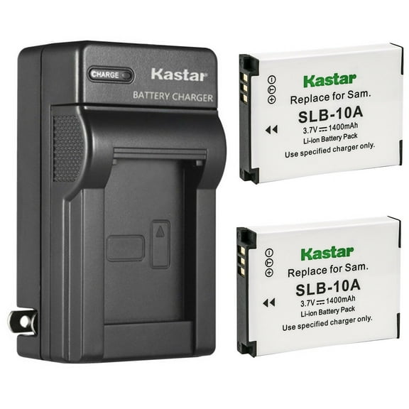 Kastar 2-Pack SLB-10A Battery and AC Wall Charger Replacement for Samsung M110, M310, M310W, NV9, P800, P1000, PL50, PL51, PL55, PL60, PL65, PL70, SL102, SL202, SL310, SL420, SL502, SL620 Camera