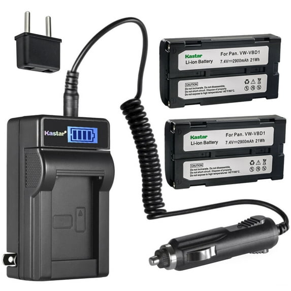 Kastar 2-Pack VW-VBD1 Battery and LCD AC Charger Compatible with Panasonic AG-BP15P CGR-B/202 CGR-B/202A1B CGR-B/202E1B CGR-B/403 CGR-B/814 CGR-B202A PV-DBP5 VW-B202 VW-VBD1 VW-VBD1E VW-VBD2 VW-VBD2E