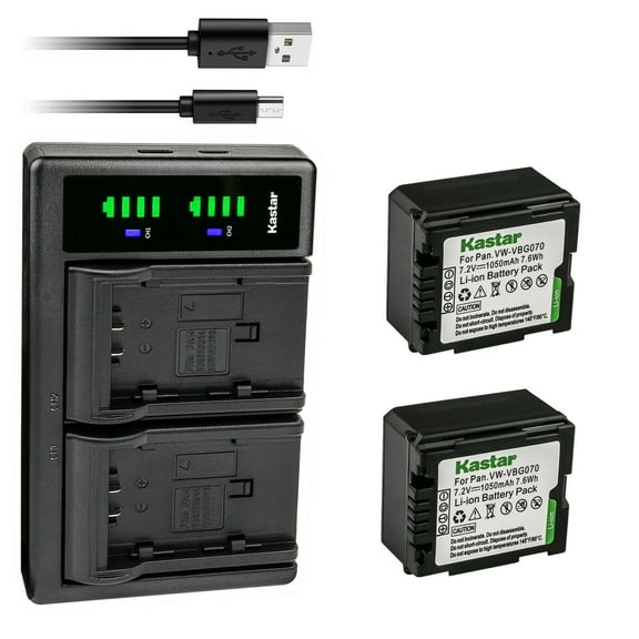 Kastar 2-Pack VW-VBG070 Battery and LTD2 USB Charger Replacement for Panasonic SDR-H40P, SDR-H41, SDR-H48GK, SDR-H50, SDR-H60, SDR-H60S, SDR-H60P, SDR-H68GK, SDR-H79, SDR-H79K, SDR-H79P, SDR-H80