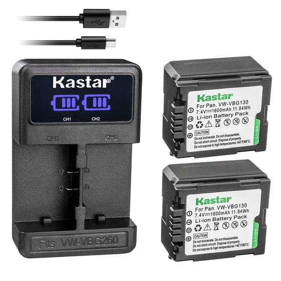 Kastar 2-Pack VW-VBG130 Battery and LED2 USB Charger Compatible with Panasonic AG-HMC70U AG-HMC73MC AG-HMC80 AG-HMC83MC AG-HMC150 AG-HMC151E AG-HMC153MC AG-HMC155 AG-HMR10 AG-HMR10E AG-HMR10P Camera
