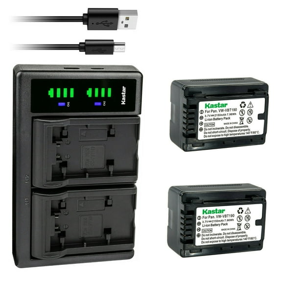 Kastar 2-Pack VW-VBT190 Battery and LTD2 USB Charger Compatible with Panasonic HC-WX970M, HC-WX970GK, HC-WX970MGKK, HC-WX990M, HC-WXF990MGK, HC-WXF990M, HC-WXF991, HC-WXF991K, HC-WXF1, HC-WXF1K Camera