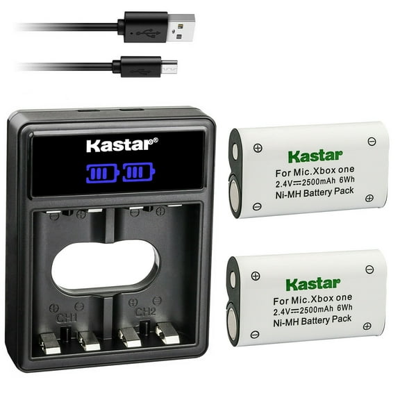 Kastar 2-Pack XBOX1 2500mAh N-i-MH Battery and LCD Dual USB Charger Replacement for Microsoft Xbox One, Xbox One S, Xbox One X, Xbox One Elite Wireless Controller
