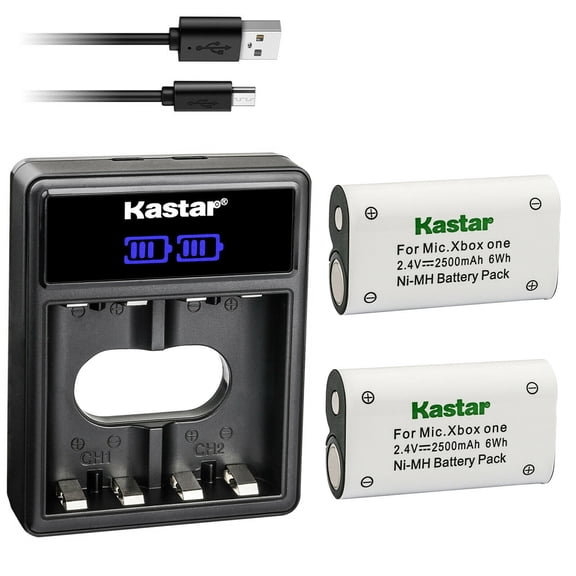 Kastar 2-Pack XBOX1 2500mAh N-i-MH Battery and LCD Dual USB Charger Replacement for Microsoft Xbox One, Xbox One S, Xbox One X, Xbox One Elite Wireless Controller