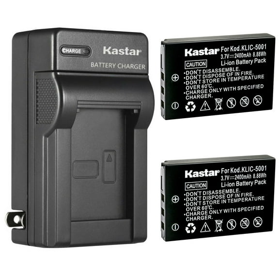 Kastar 2Pack KLIC-5001 Battery and AC Wall Charger Replacement for Kodak EasyShare Z7590 Zoom, EasyShare DX6490, EasyShare DX7440, EasyShare DX7440 Zoom, EasyShare DX7590, EasyShare DX7590 Zoom Camera
