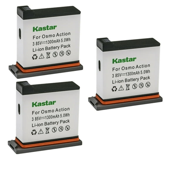 Kastar 3-Pack 3.85V 1300mAh Battery Replacement for DJI AB1 and DJI OSMO Action Camera, DJI OSMO 4K Waterproof WiFi HDR Video 145° Angle Black, DJI Osmo Action - 4K Action Cam 12MP Digital Camera