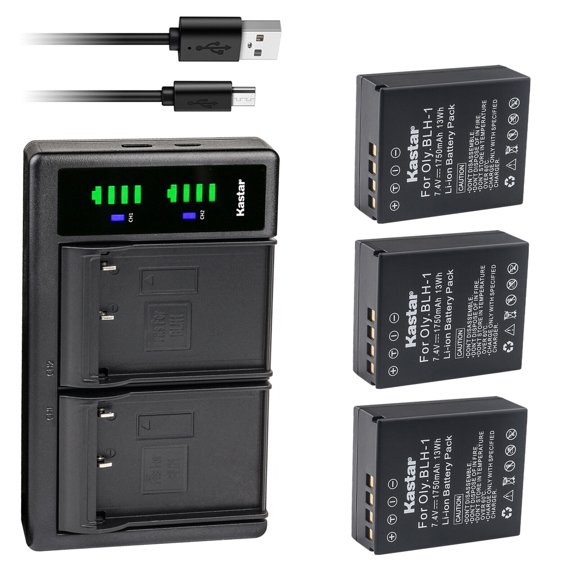 Kastar 3-Pack BLH-1 Battery and LTD2 USB Charger Compatible with Olympus BLH-1, BLH-01, PS-BLH1 Battery, Olympus BCH-1 Charger, Olympus HLD-9 Power Battery Grip, Olympus OM-D E-M1 MARKIII Camera