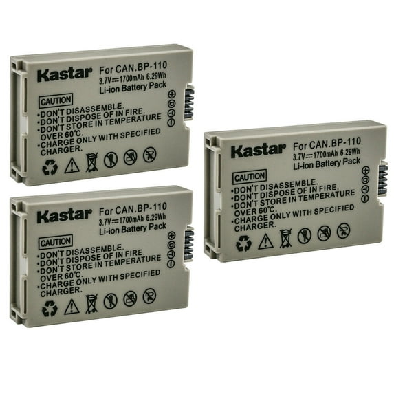 Kastar 3-Pack BP-110 Battery 3.7V 1700mAh Replacement for Canon VIXIA HF R20 HFR20, VIXIA HF R20 Red, VIXIA HF R20 Silver, VIXIA HF R200 HFR200, VIXIA HF R21 HFR21, VIXIA HF R28 HFR28 Cameras