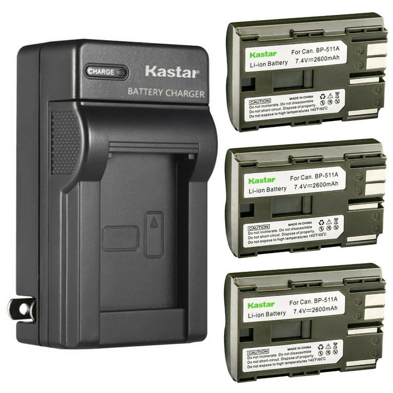 Kastar 3-Pack BP-511 BP-511A Lithium-ion Battery and AC Wall