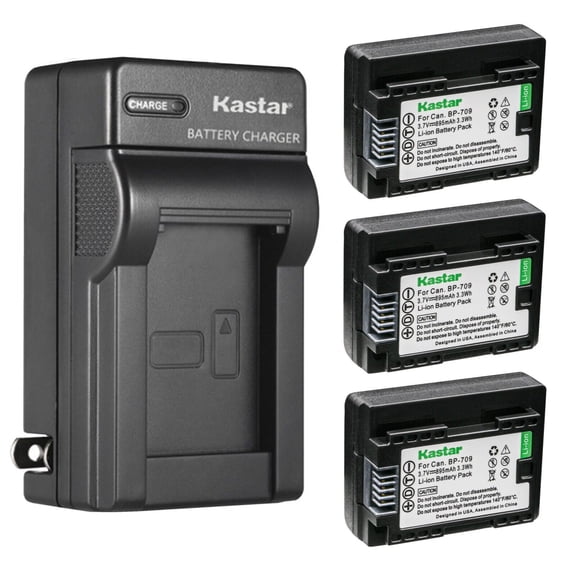 Kastar 3-Pack BP-709 Battery and AC Wall Charger Replacement for Canon LEGRIA HF M36 HFM36, LEGRIA HF M38 HFM38, LEGRIA HF M46 HFM46, LEGRIA HF M52 HFM52, LEGRIA HF M56 HFM56, LEGRIA HF M66 HFM66