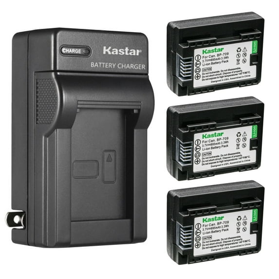 Kastar 3-Pack BP-709 Battery and AC Wall Charger Replacement for Canon VIXIA HF R300 HFR300, VIXIA HF R400 HFR400, VIXIA HF R500 HFR500, VIXIA HF R600 HFR600, VIXIA HF R700 HFR700 Camera