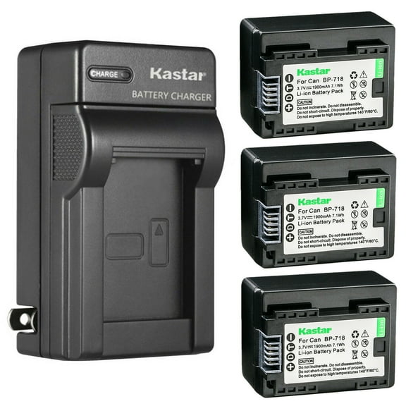 Kastar 3 Pack BP-718 BP718 Battery and AC Wall Charger Compatible with Canon VIXIA HF M50 HFM50, VIXIA HF M52 HFM52, VIXIA HF M500 HFM500, VIXIA HF R30 HFR30, VIXIA HF R32 HFR32 Cameras