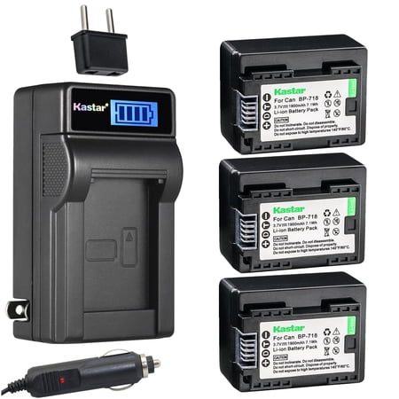 Kastar 3-Pack BP-718 Battery and LCD AC Charger Compatible with Canon VIXIA HF R37 HFR37, VIXIA HF R38 HFR38, VIXIA HF R40 HFR40, VIXIA HF R42 HFR42, VIXIA HF R50 HFR50, VIXIA HF R52 HFR52 Cameras