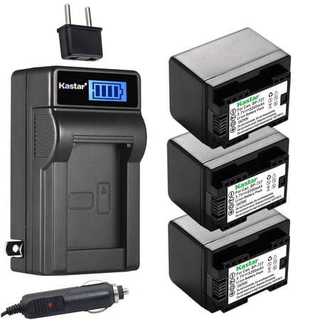 Kastar 3-Pack BP-727 Battery and LCD AC Charger Compatible with Canon BP-708 BP708, BP-709 BP709, BP-718 BP718, BP-727 BP727, US 6055B002 Battery, Canon CG-700 CG700 Charger