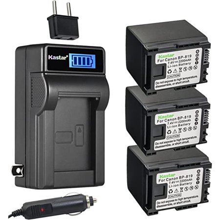 Kastar 3-Pack BP-819 Battery and LCD AC Charger Compatible with Canon VIXIA HF S11 HFS11, VIXIA HF S20 HFS20, VIXIA HF S21 HFS21, VIXIA HF S30 HFS30, VIXIA HF S100 HFS100, VIXIA HF S200 HFS200