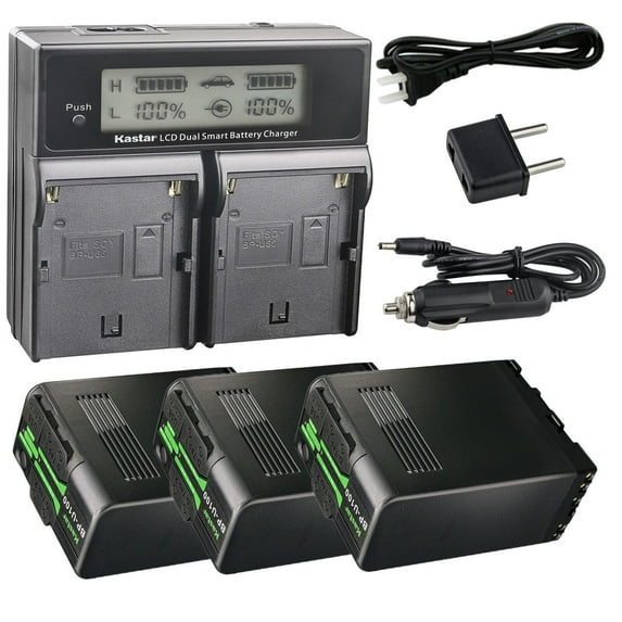Kastar 3-Pack BP-U100 Battery and AC LCD Dual Fast Charger Compatible with Sony PMW-EX3 PMW-EX3R PMW-EX160 PMW-EX260 PMW-EX280 PMW-F3 PMW-F3K PMW-F3L XDCAM EX HD422 PHU-60K ILME-FX6 Camera