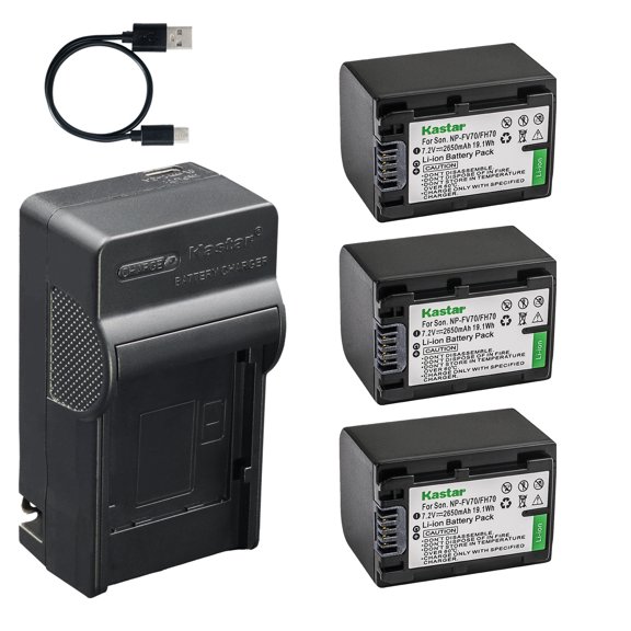 Kastar 3-Pack Battery and AC & USB-C Charger, Compatible with Sony NP-FV30 FV50 FV70 FV90 FV100, DCR-PJ SR SX, FDR-AX, HDR-CX HDR-PJ HDR-TD HDR-XR, NEX-VG Series, HXR Series, PXW-Z90V PXW-X70 Cameras