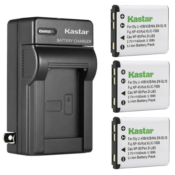 Kastar 3-Pack Battery and AC Wall Charger Replacement for BenQ DLI216, Medion VG037612210001, Rollei DS-5370, Sealife 02491-0066-17 SL7014, BenQ DC, E1460, E1465, E1480, T1260, T1460, W1220, S1410