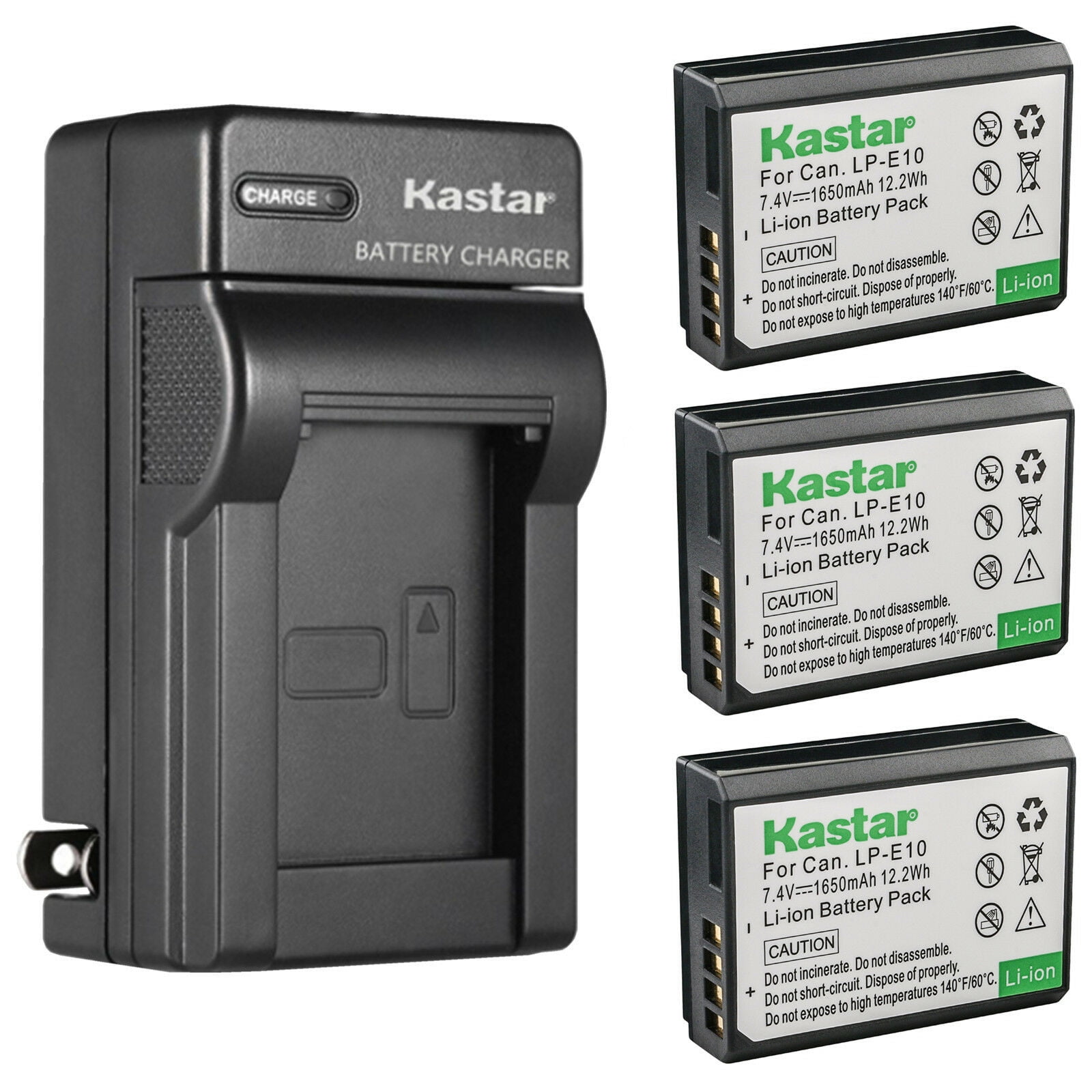 Kastar 3-Pack Battery and AC Wall Charger Replacement for Canon LP-E10 LPE10 Battery, Canon LC-E10 LC-E10N Charger, Canon EOS 2000D, EOS Rebel T3, EOS Rebel T5, EOS Rebel T6 DSLR Camera