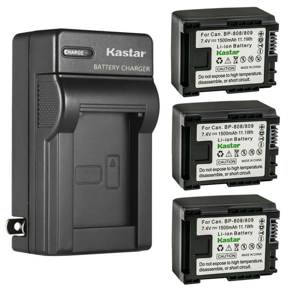 Kastar 3-Pack Battery and AC Wall Charger Replacement for Canon BP-809 BP809 BP-809/B BP-809/S, BP-819 BP819, BP-827 BP827 Battery, Canon CG-800 Charger