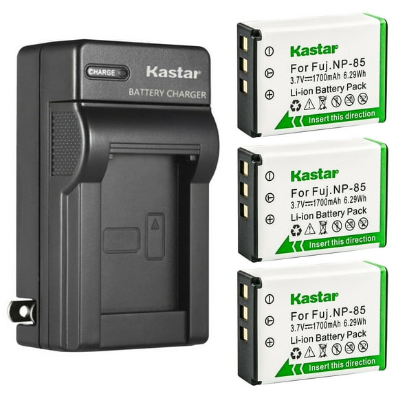 Kastar 3-Pack Battery and AC Wall Charger Replacement for Fujifilm NP-85 FNP-85 Sony NP-170 TOSHIBA PA3985PA3985U-1BRS Ordro 084-07042L-062 084-07042L-075 NP-170, Fujifilm BC-85 BC-85A Sony CB-170