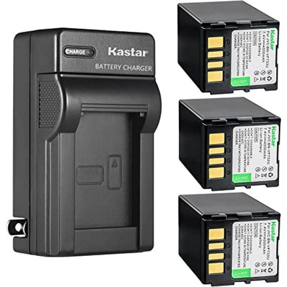 Kastar 3-Pack Battery and AC Wall Charger Replacement for JVC GR-D370U GR-D370UC GR-D370US GR-D371 GR-D371U GR-D371US GR-D372 GR-D372U GR-D372US GR-D375 GR-D375U GR-D375UC GR-D375US GR-D390 GR-D390EK