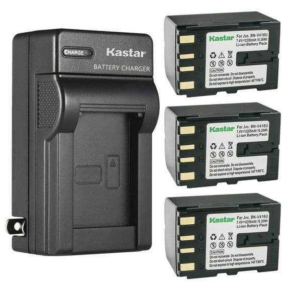Kastar 3-Pack Battery and AC Wall Charger Replacement for JVC GR-D91US, GR-D92, GR-D93, GR-D93US, GR-D94, GR-D94US, GR-D95US, GR-D230, GR-D200US, GR-D220, GR-D225, GR-D228, GR-D230, GR-D230US, GR-D231