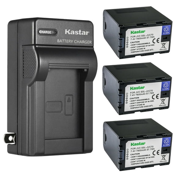 Kastar 3-Pack Battery and AC Wall Charger Replacement for JVC GY-HMQ10, GY-HMQ10E, GY-LS300, GY-LS300CHU, GY-HM200, GY-HM200U, GY-HM200HW, GY-HM200SP, GY-HM200SP SPORTS, GY-HM250 GY-HM250SP Cameras