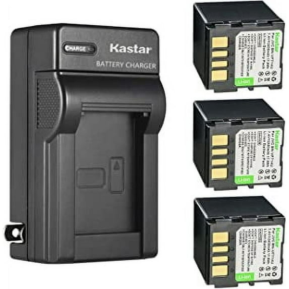 Kastar 3-Pack Battery and AC Wall Charger Replacement for JVC GR-X5AG GR-X5AH GR-X5E GR-X5EK GR-X5EX GR-X5EY GR-X5EZ GR-X5US, JVC BN-VF707 BN-VF707U JVC BN-VF714 BN-VF714U JVC BN-VF733 BN-VF733U